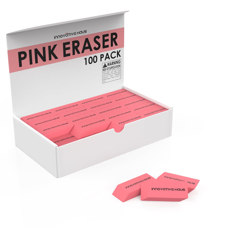 Pencil Erasers - Latex Free Large Size - Pink - 100 Pack
