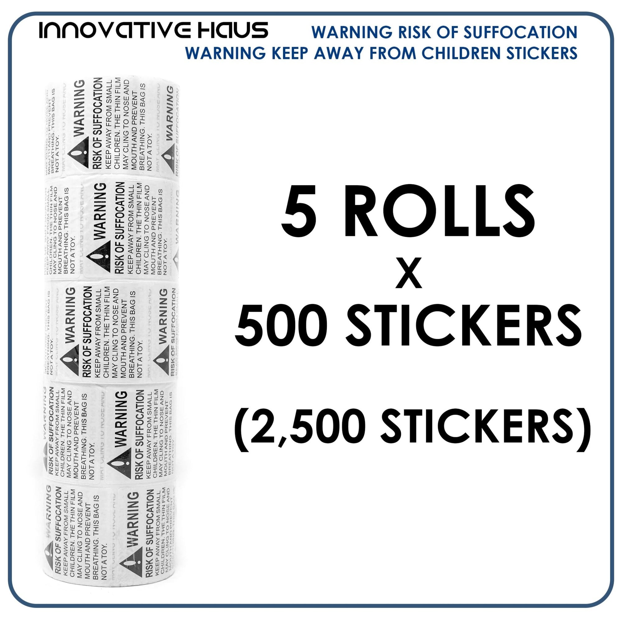 Risk of Suffocation Warning Labels - 2" x 2" - 5 Pack