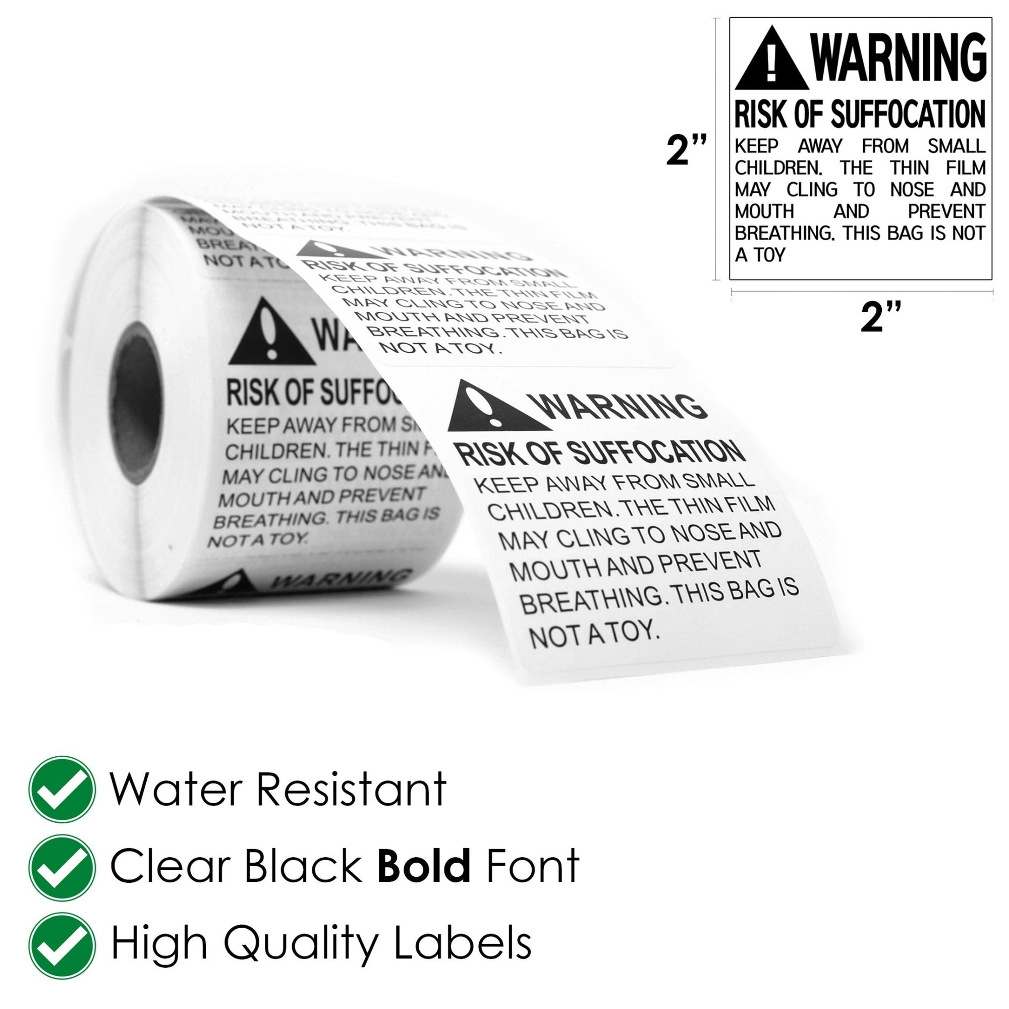Risk of Suffocation Warning Labels - 2" x 2" - 5 Pack