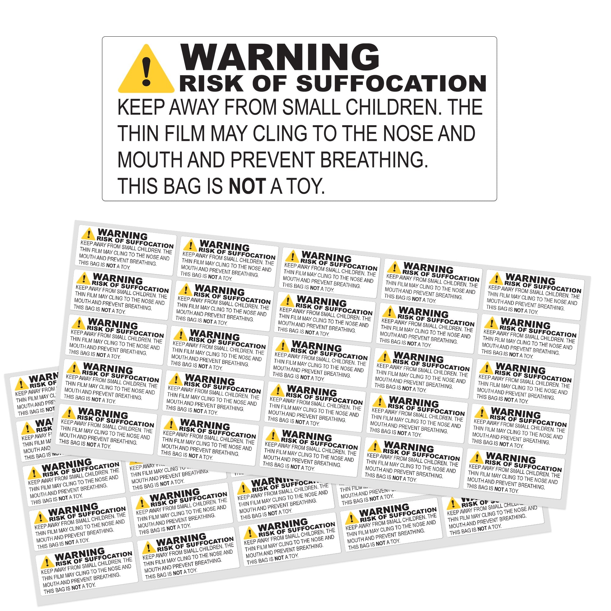 Risk of Suffocation Warning Labels - 2.4" x 1"
