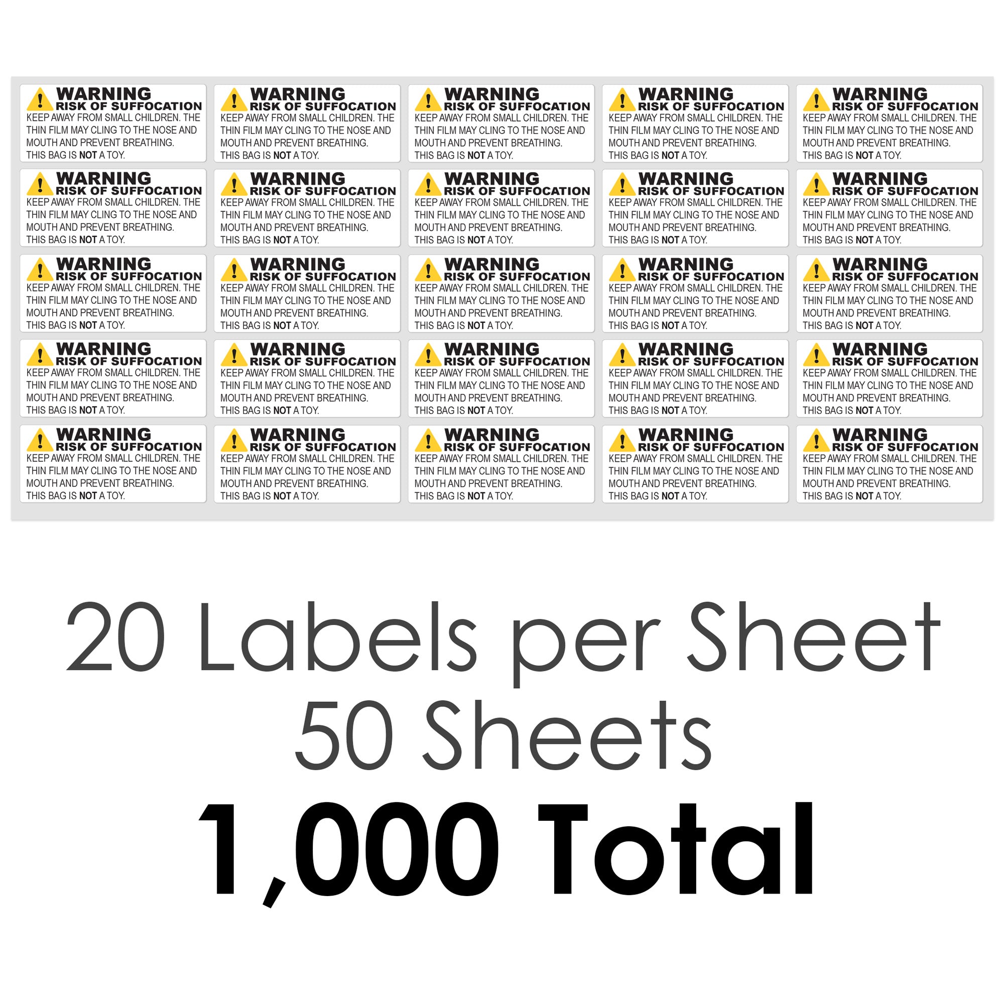 Risk of Suffocation Warning Labels - 2.4" x 1"