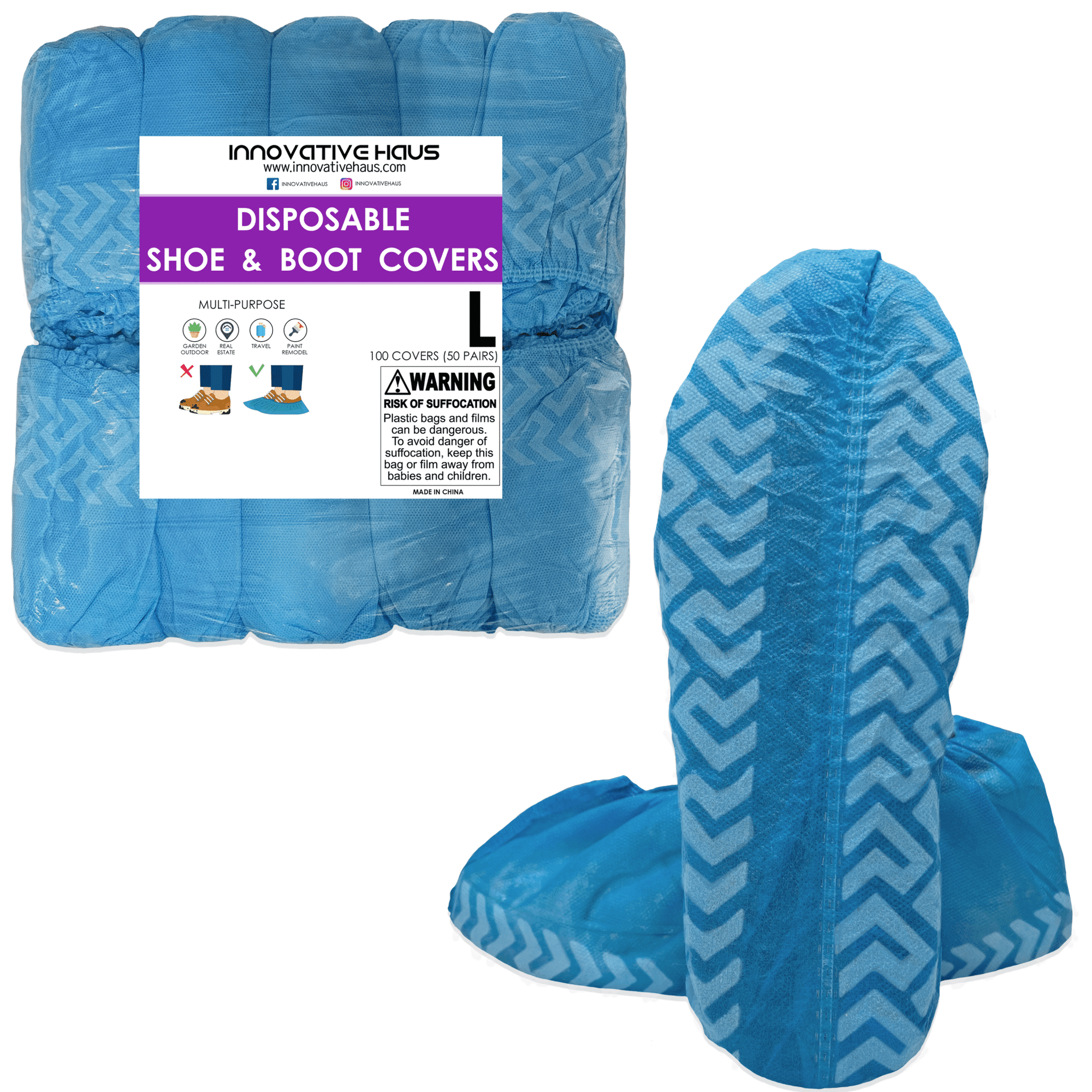 100 Pack Blue Disposable Shoe Covers - XL - Water Resistant