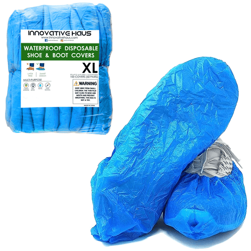 100 Pack Blue Disposable Shoe Covers - XL - Waterproof