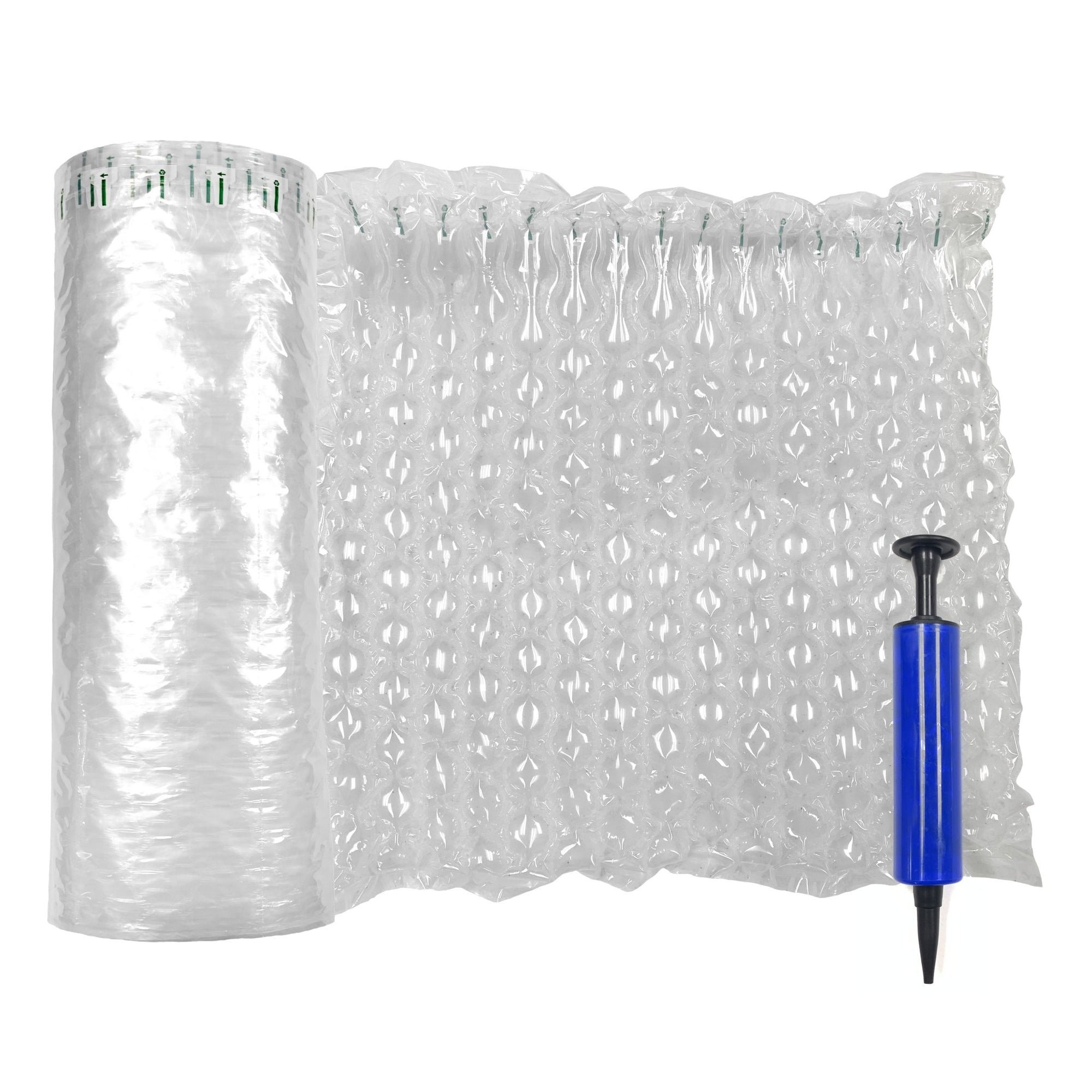 Inflatable Cushioning Wrap Roll with Hand Pump - Durable, Lightweight Packaging Protection - Perforated Every 19 Inches