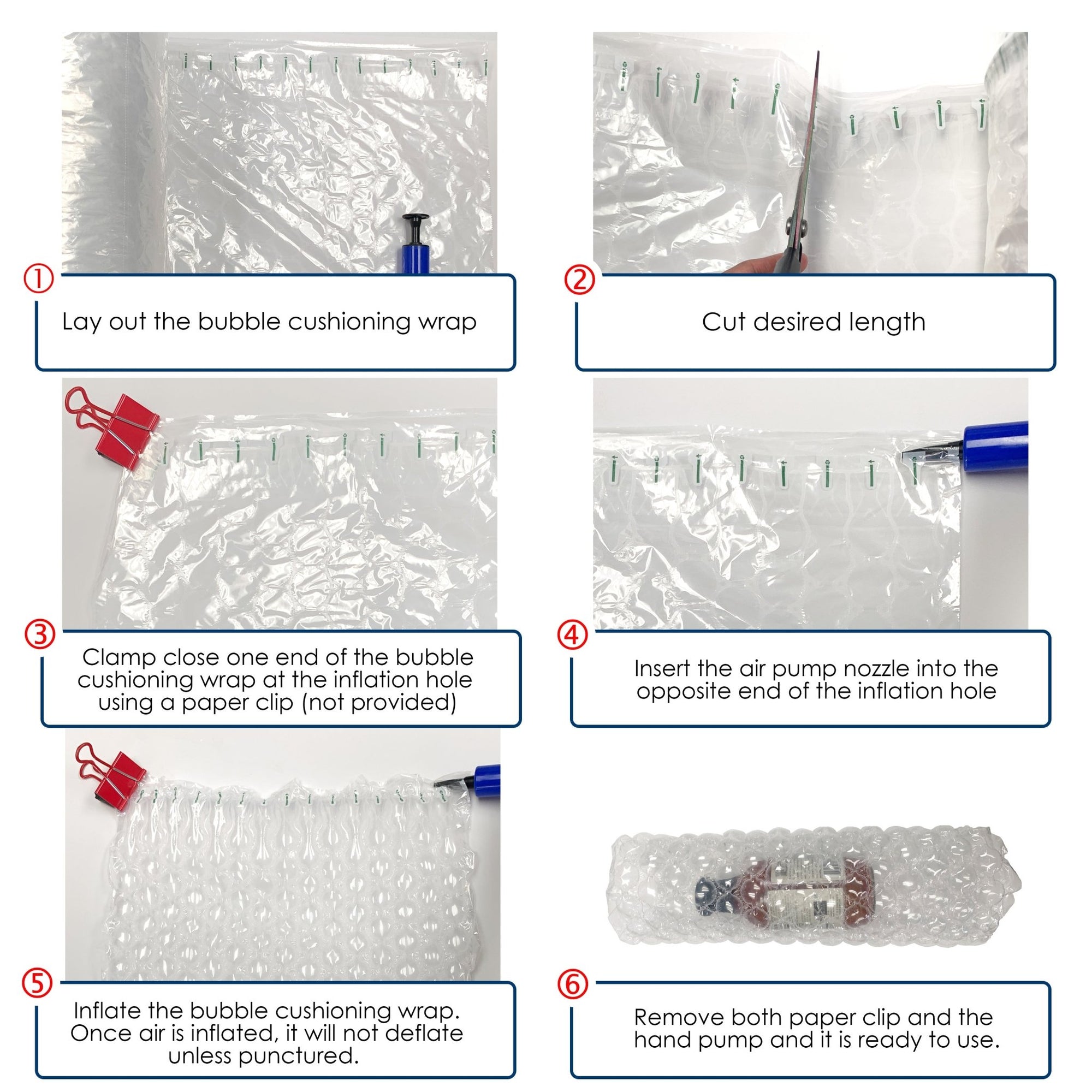 Inflatable Cushioning Wrap Roll with Hand Pump - Durable, Lightweight Packaging Protection - Perforated Every 19 Inches