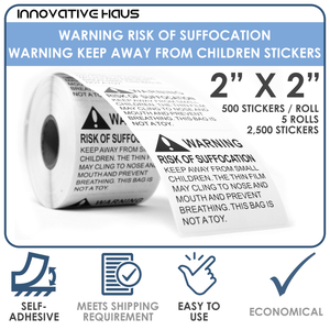 choking hazard stickers, suffocation, warning stickers, warning sticker, warning, suffocation warning labels