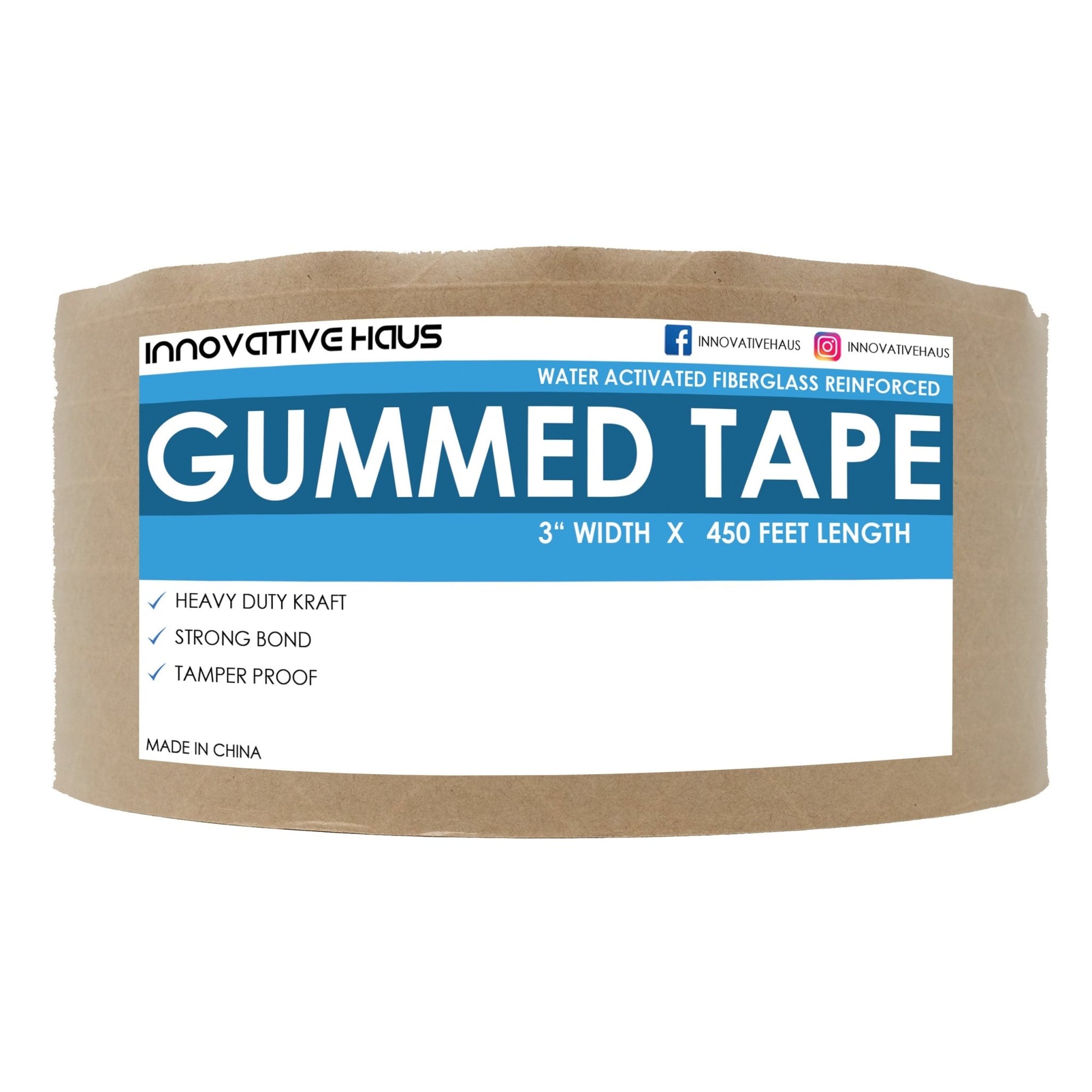 Fiberglass Reinforced Gummed Paper Tape - 3" x 450' - Brown