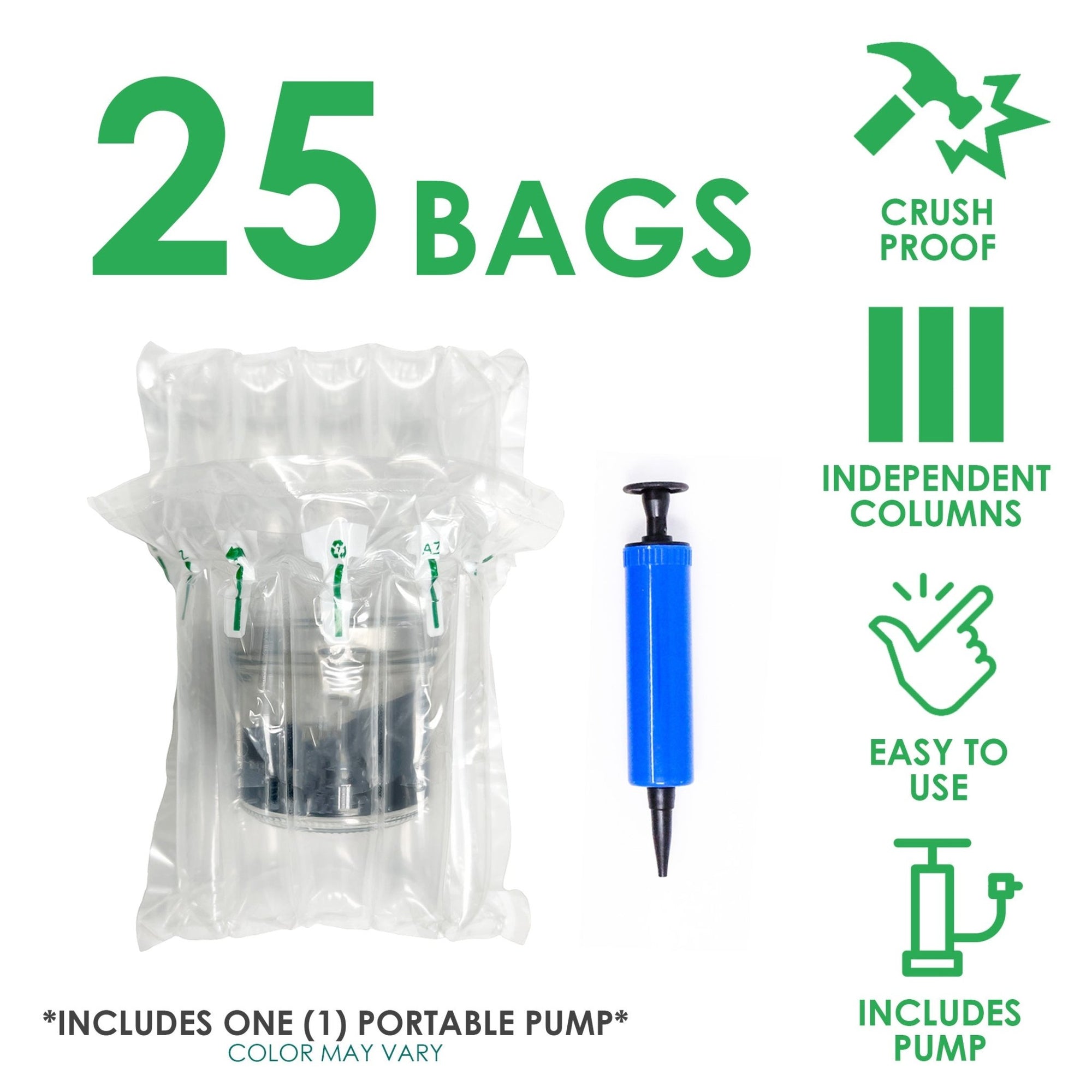 7" x 8" Inflatable Air Cushion Pouches for Fragile Items - Shock - Resistant with Hand Pump Included - Lightweight & Durable