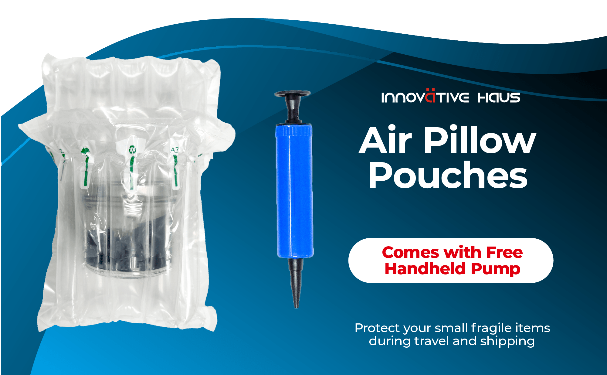 7" x 8" Inflatable Air Cushion Pouches for Fragile Items - Shock - Resistant with Hand Pump Included - Lightweight & Durable