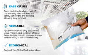 warning sticker, warning, suffocation warning labels, warning labels, choking hazard stickers, suffocation
