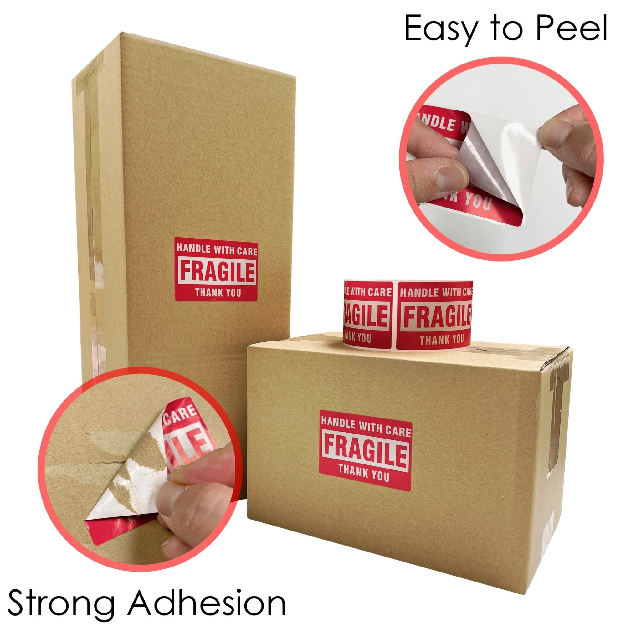 Handle with Care Fragile Label - 2" x 3" - Red - 500 Pack